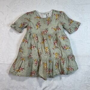 Baby B'gosh Floral Tiered Dress 24M Green Pre-Owned Metallic Lurex Girls